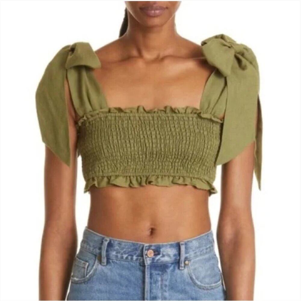 CAMI NYC Green Benita Smocked Crop Tank Top